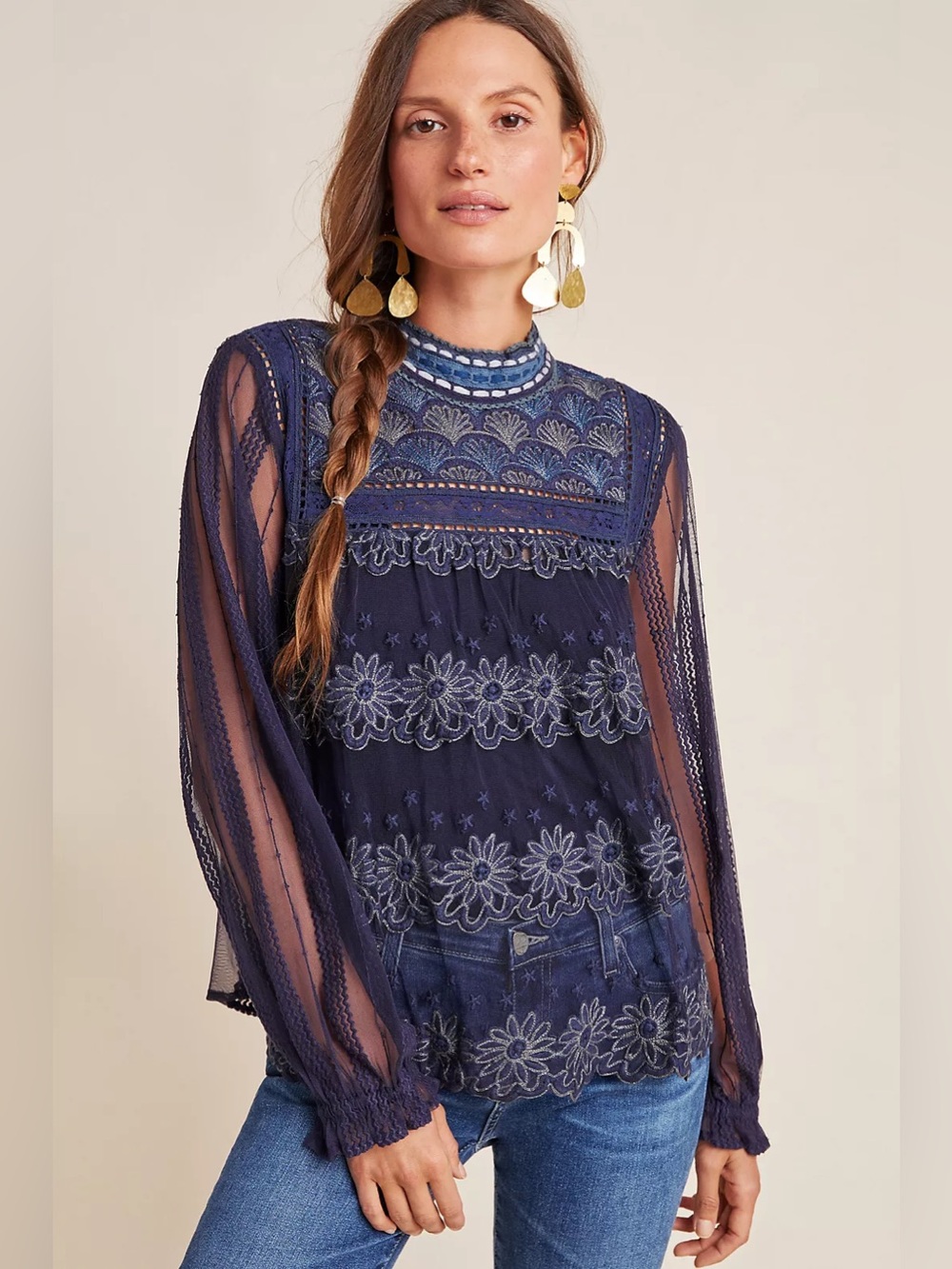 Anthropologie Bl-nk London Massey Embroidered Top